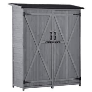 55.1 in. W x 20 in. D x 63.8 in. H Gray Wood Outdoor Storage Cabinet Garden Shed with Waterproof Asphalt Roof