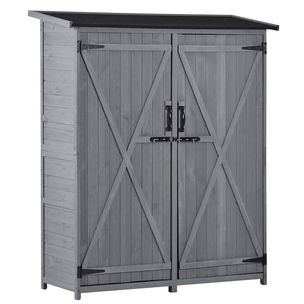 Unbranded 55.1 in. W x 20 in. D x 63.8 in. H Gray Wood Outdoor Storage Cabinet Garden Shed with Waterproof Asphalt Roof