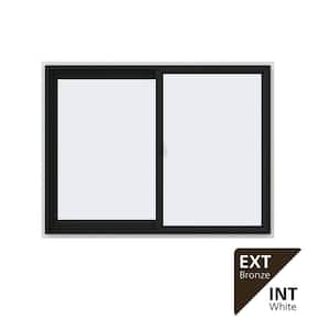 48 in. x 36 in. V-2500 Series Bronze Exterior/White Interior FiniShield Vinyl Left-Handed Sliding Window w/Mesh Screen