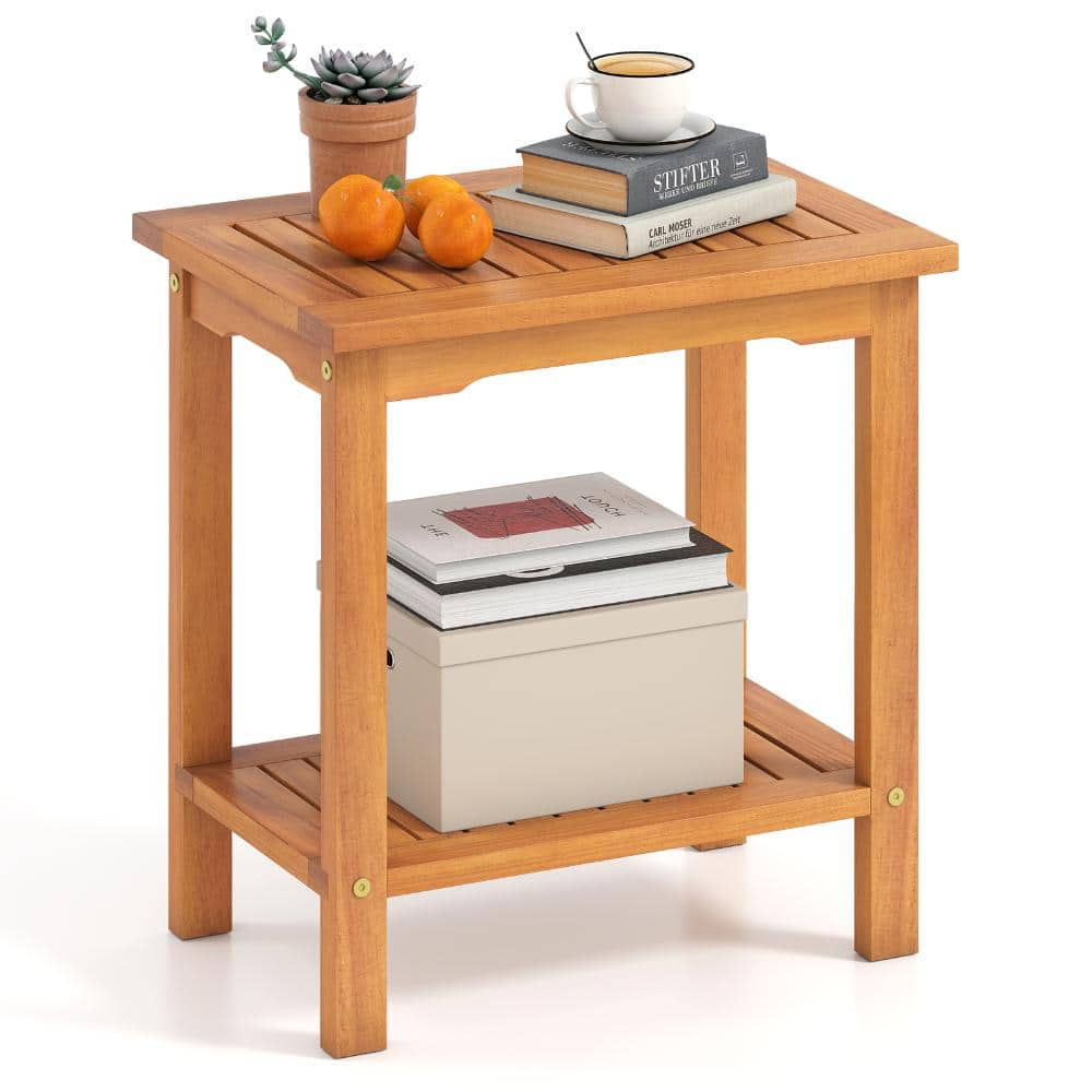 19.5 in. Acacia Wood 2-Tier Outdoor Side Table with Slatted Top and Shelf, Natural price history on PriceWatchPro