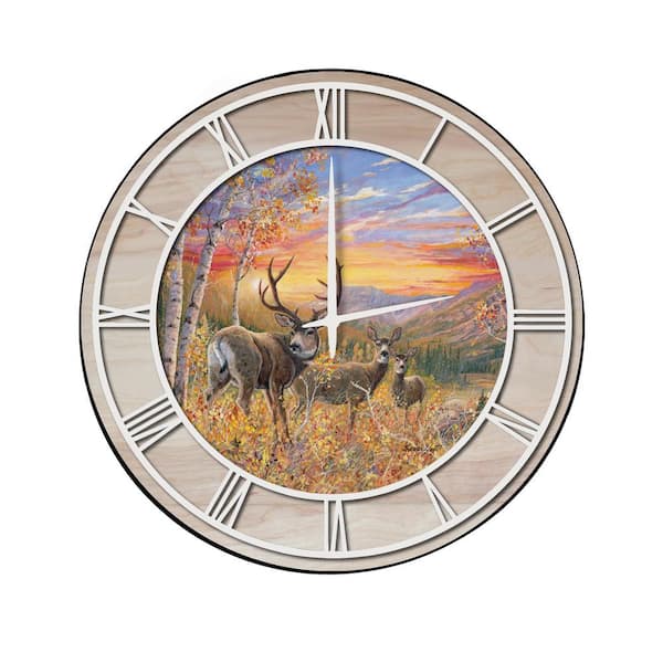 Unbranded "Dream Maker Mule Deer" Woodgrain Accent and White Numbers Imaged Wall Clock
