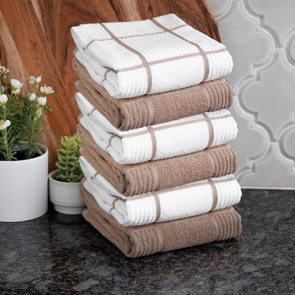 T-Fal Textiles 6 Pack Solid & Check Parquet Kitchen Dish Towel Cloth Set - Red