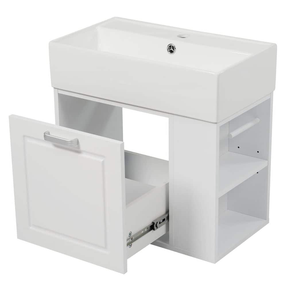 21.8 in. W Floating White Bath Vanity with White Ceramic Top, Drawer, Adjustable Shelf, Paper Holder, Unassembled price history on PriceWatchPro