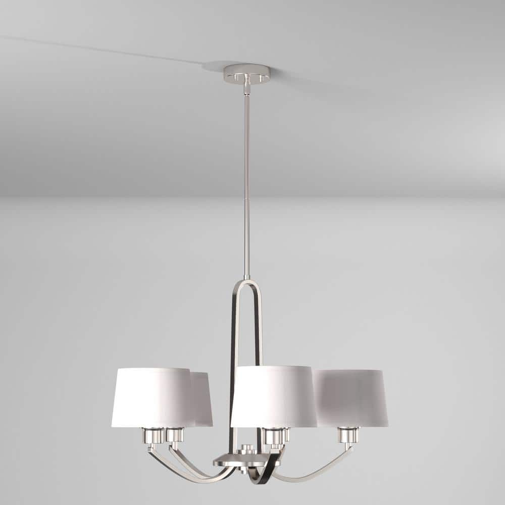 Satin Platinum 5-Light Drum Chandelier with White Fabric Shade