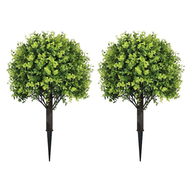 2 ft. Artificial Boxwood Topiary Ball Trees with Ground Spike, Set of 2