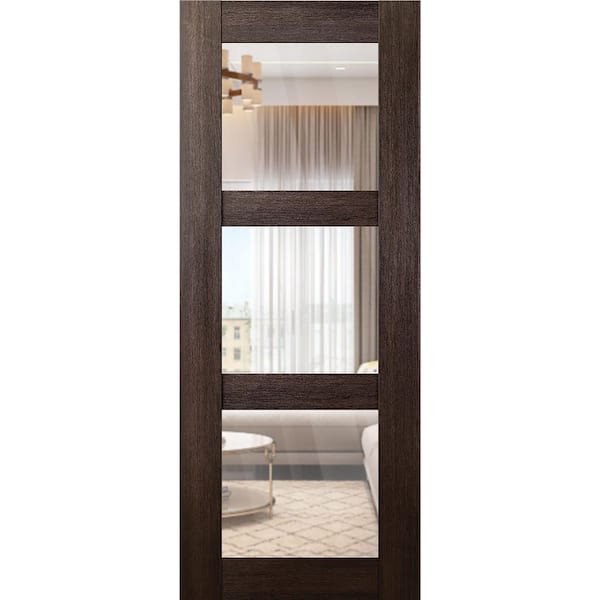 Belldinni Vona 3 Lite 32 in. x 96 in. Veralinga Oak 3-Lite Clear Glass Composite Solid Core Wood Interior Door Slab