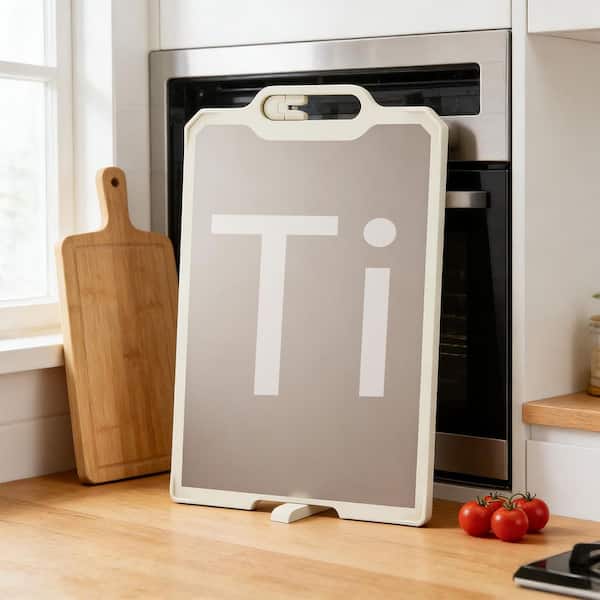 Titanium Cutting Board with Wheat Straw Fiber Double-Sided 16.1 in. x 10.8 in. with Knife Sharpener and Juice Groove