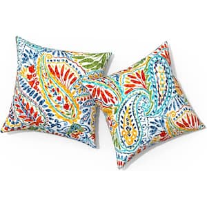 Outdoor Pillows for 18 in. x 18 in. Square Throw Pillows with Insert (Pack of 2) in Multi-Color