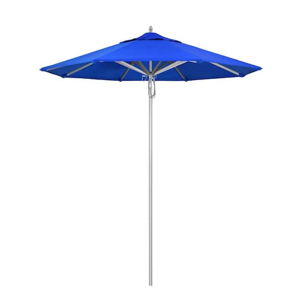 California Umbrella 7.5 ft. Silver Aluminum Commercial Market Patio Umbrella with Pulley Lift in Pacific Blue Sunbrella