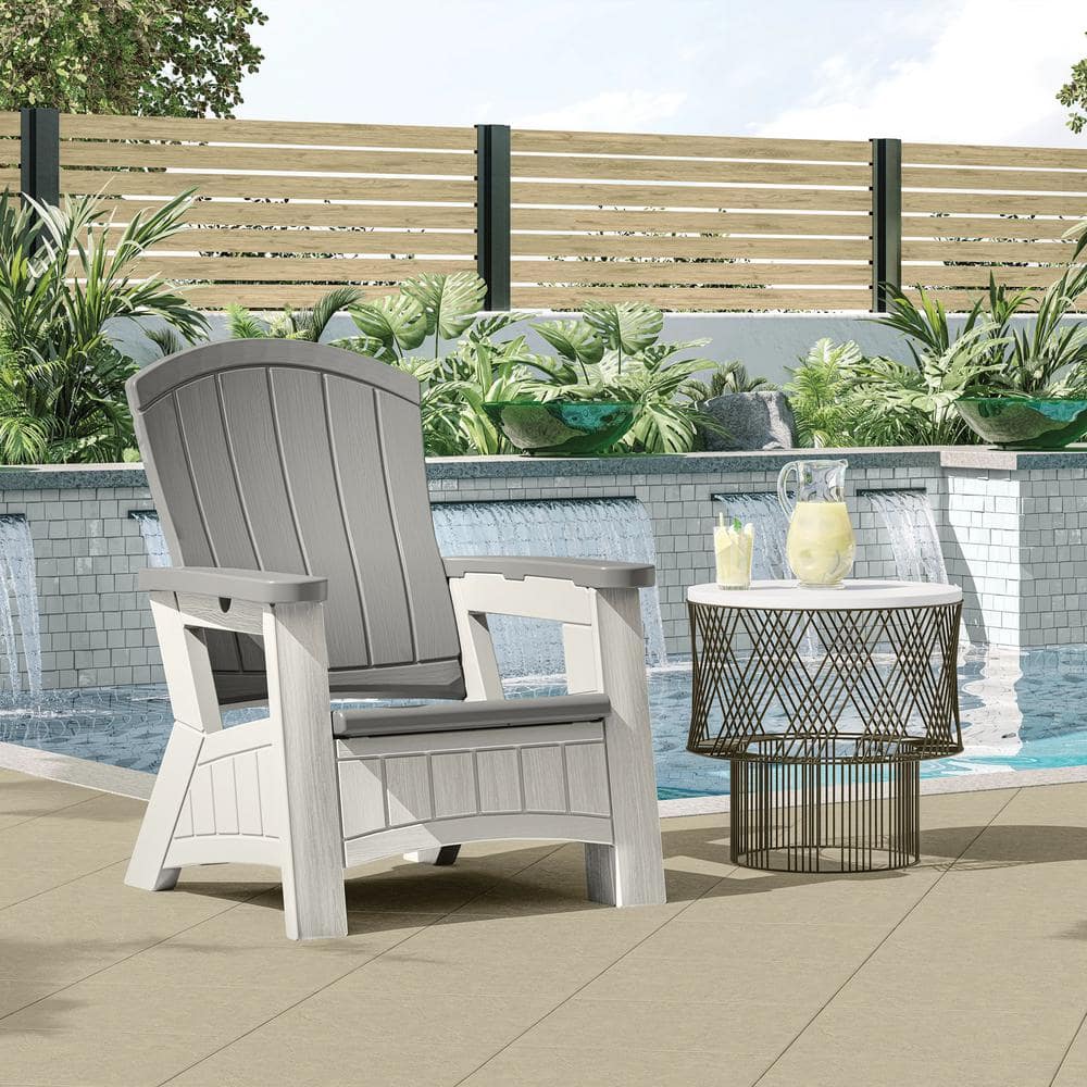 Dove Gray and White Resin Adirondack Chair with Storage