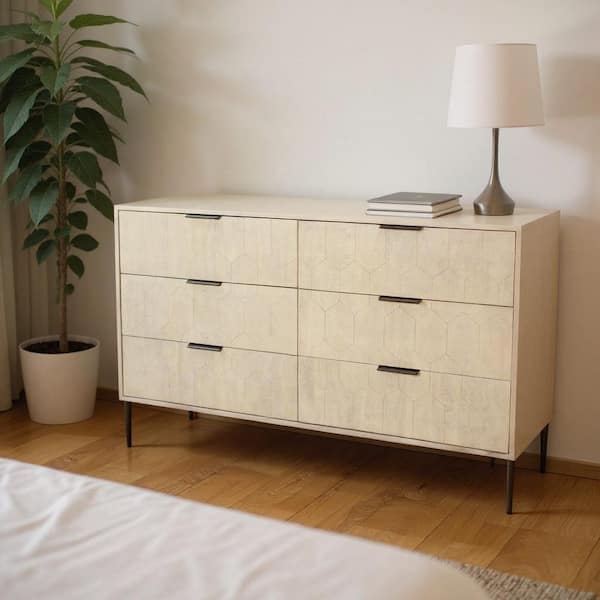 Natural 6-Drawer 56 in. Dresser with Mirror