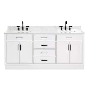 Hepburn 73 in. W x 22 in. D x 35.25 in. H Bath Vanity in White with Carrara Marble Vanity Top in White with White Basins