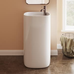 Ivy 1-Piece Glossy White Ceramic Square Pedestal Sink