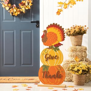 36 in. H Thanksgiving Wooden Stacked Pumpkin & Turkey Porch Decor