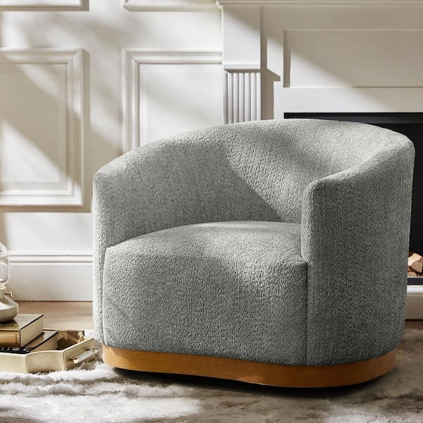 Elda Grey Polyester Armchair with Curved Backrest and 360° Swivel Base