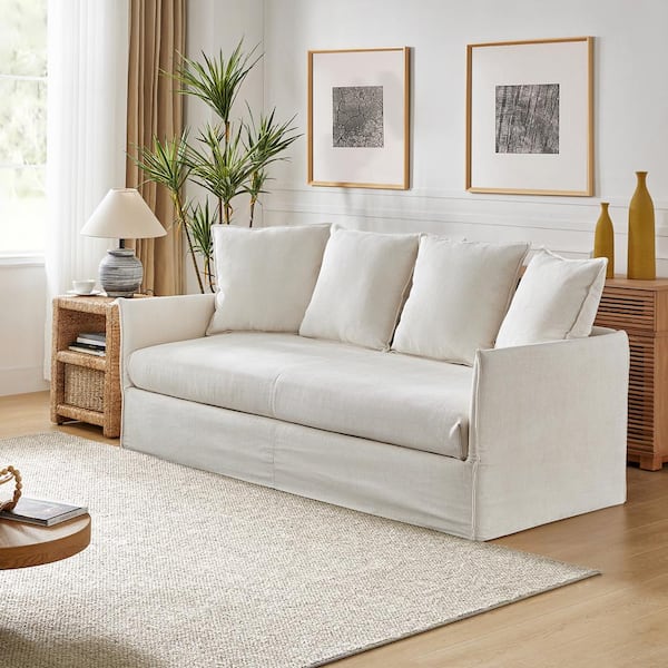 JAYDEN CREATION Severin 80.3 in. Square Arm Polyester Rectangle Slipcovered Sofa in White