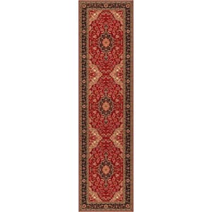 Kings Court Gene Traditional Medallion Persian Red Machine Washable Low Pile 2 ft. x 7 ft. Indoor/Outdoor Runner Rug