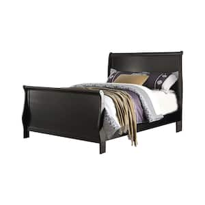 Black Finish Twin Size Bed with Solid Wood Heaadboard