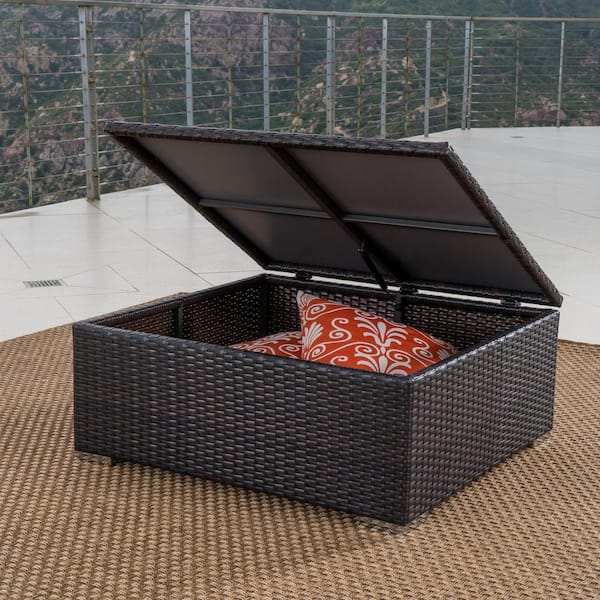 Unbranded Modern Contemporary Rectangle Wicker Outdoor Coffee Table with Storage, Brown Multi Color for Garden