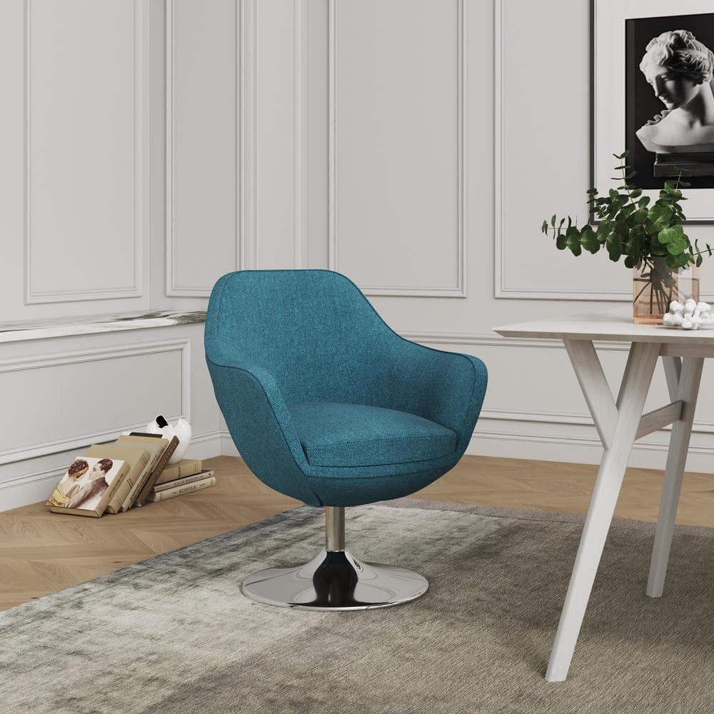 Modern Blue Faux Leather Egg Chair with Swivel Metal Base