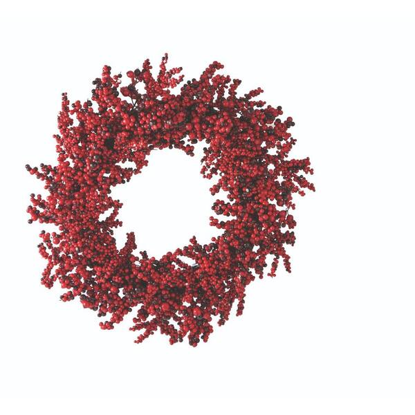 Home Decorators Collection Red Berry 24 in. Artificial Wreath with Pumpkin, Gourd and Maple Leaf