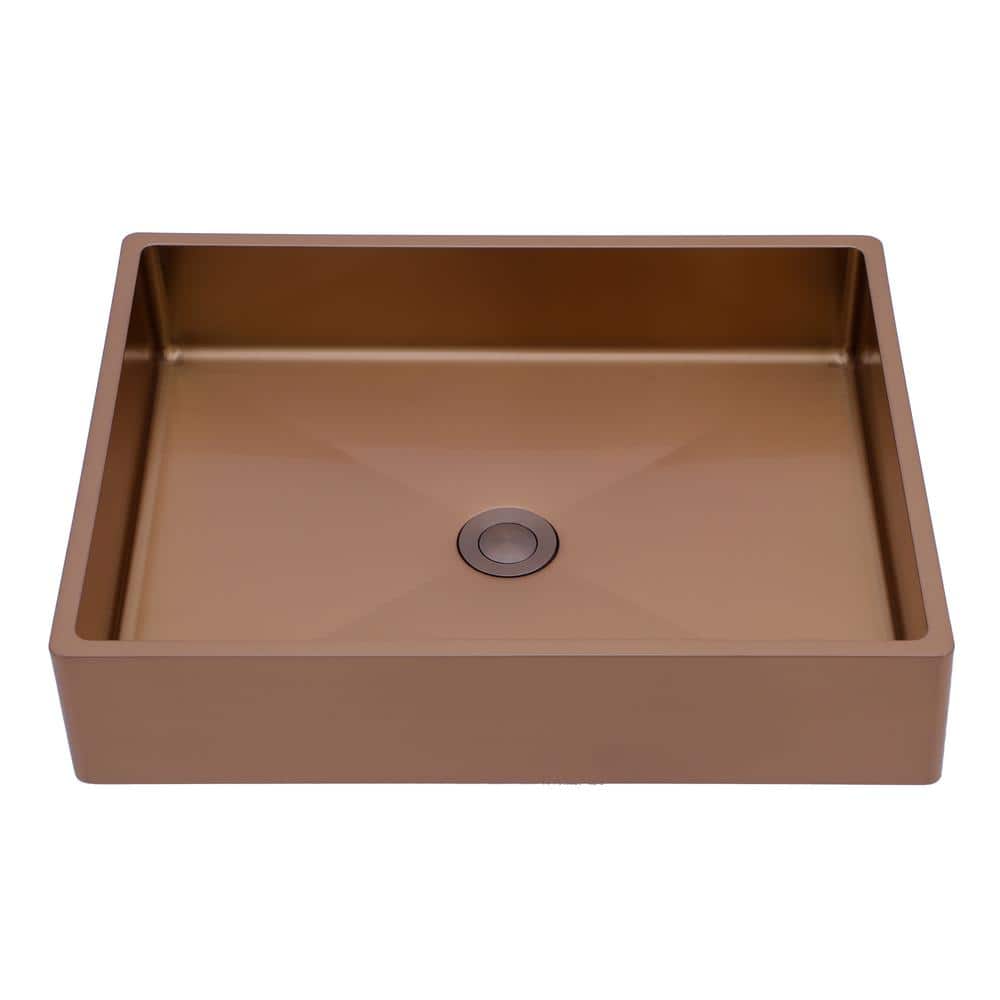 19" Rose Gold Stainless Steel Rectangular Bathroom Sink with Pop-Up Drain