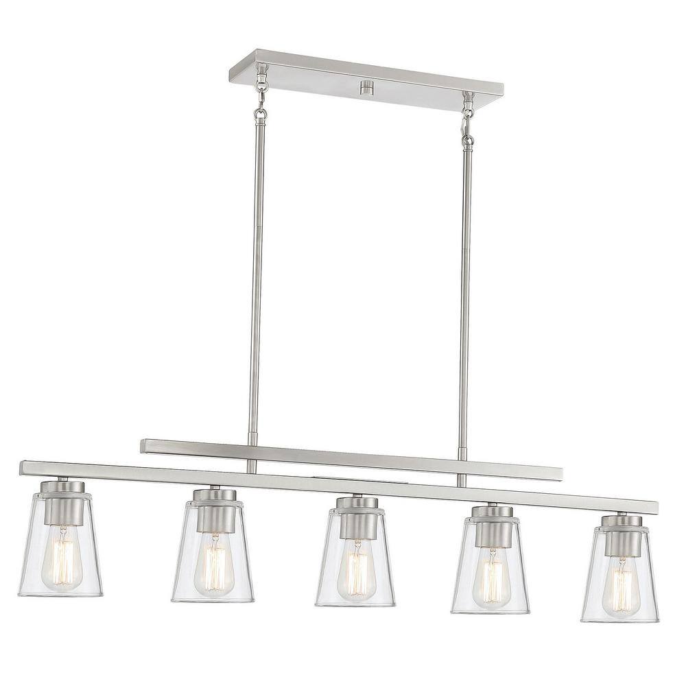 Calhoun Symmetrical Satin Nickel 5-Light Linear Chandelier