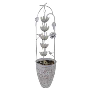 30 in. Metal Rustic Tiered Fountain with Flower, White