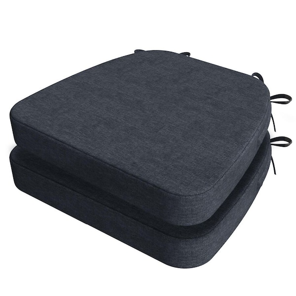 AAAAAcessories Square-Shaped Indoor/Outdoor Seat Cushion for Dining Chairs with Ties and Removable Cover in Charcoal Gray (2-Pack)
