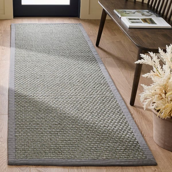 Natural Fiber 3 ft. x 8 ft. Silver/Gray Solid Border Runner Rug