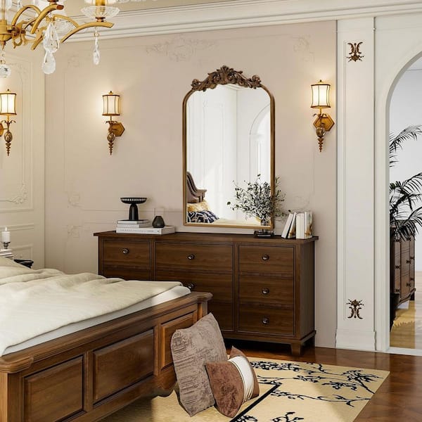 Copper Vintage 24 in. W x 35.8 in. H Arched Metal Frame Decorative Wall Mirror/Dressing Table Mirror