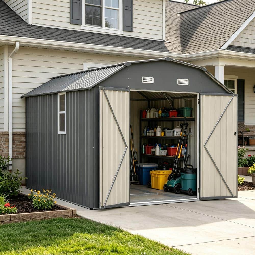 Yokayoay 10x12 FT Outdoor Galvanized Steel Storage Shed with Floor