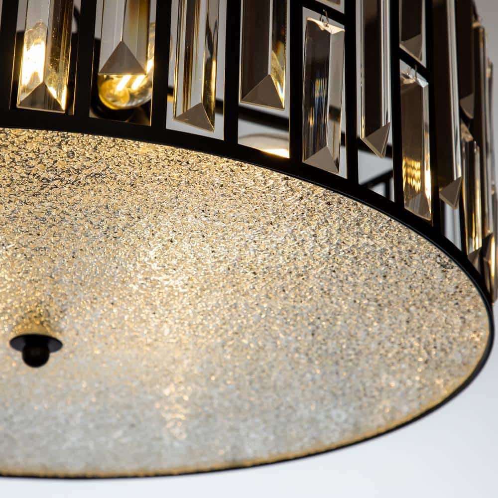 6-Light Black Drum Chandelier with Crystal Accents