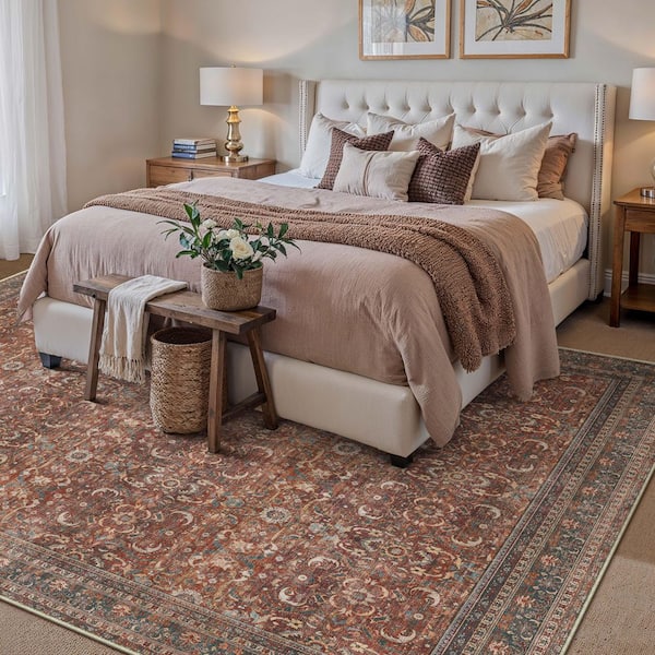 Phuket Island Red 9 ft. x 12 ft. Distressed Vintage Floral Area Rug