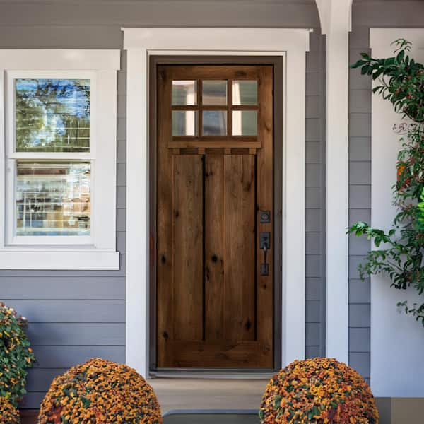 Krosswood Doors 42 in. x 96 in. Craftsman Alder Left Hand 6-Lite