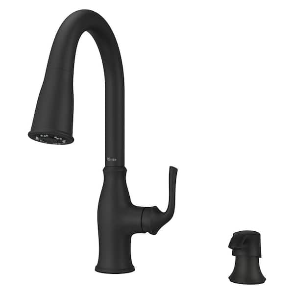 Pfister Rosslyn Single Handle Pull Down Sprayer Kitchen Faucet with Deckplate Included in Matte Black