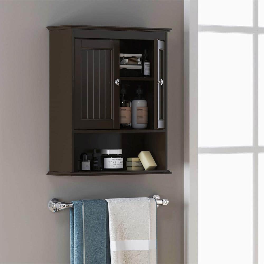 21.5 in. W x 7.48 in. D x 24 in. H Brown Wall Mounted Bathroom Cabinet Over The Toilet Cabinet with Doors and Shelves price history on PriceWatchPro