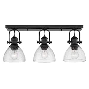 Hines 7 in. Black with Seeded Glass 3-Light Semi-Flush Mount