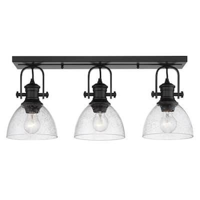 Hines 7 in. Black with Seeded Glass 3-Light Semi-Flush Mount