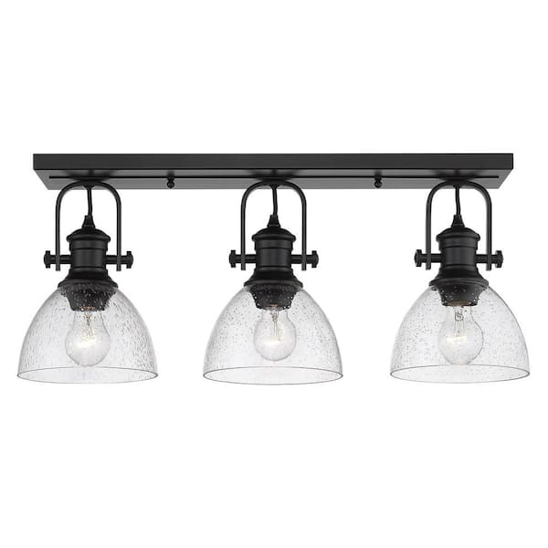 Golden Lighting Hines 7 In Black With Seeded Glass 3 Light Semi Flush Mount 3118 3sf Blk Sd The Home Depot Golden Lighting Hines 7 In Black With, Hines 3 Light Bath Vanity Black With Seeded Glass