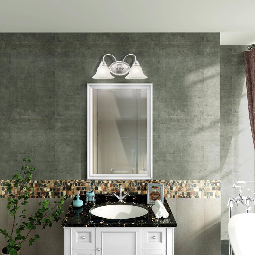 Edgemont Brushed Nickel 2-Light Vanity with White Alabaster Glass