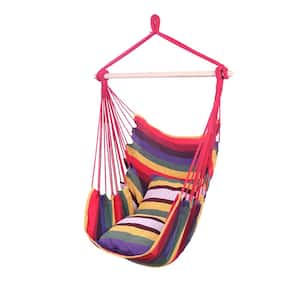 4 ft. Distinctive Cotton Canvas Hanging Rope Chair with Pillowsin Rainbow