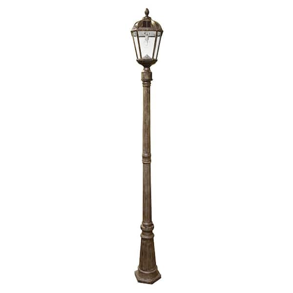 GAMA SONIC Royal Bulb Series 1-Light Weathered Bronze Outdoor Weather Resistance Integrated LED Solar Lamp Post Light Set