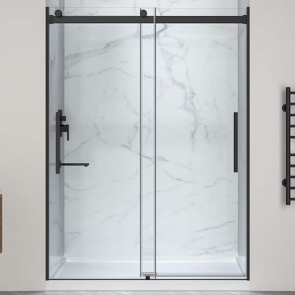 Stellar 48 in. L x 32 in. W x 76 in. H Alcove Shower Kit with Sliding Frameless Shower Door and Center Drain Shower Pan