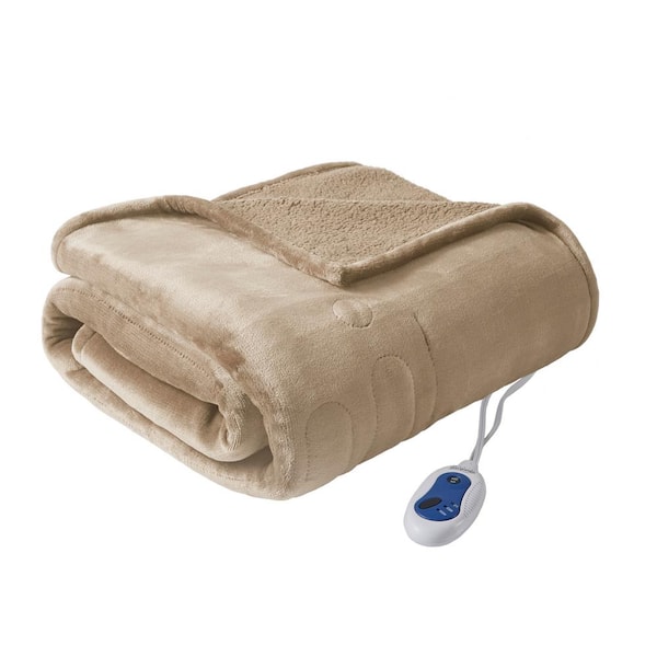 Beautyrest Heated Microlight to Berber Beige 60 in. x 70 in. Throw