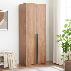 Lee Golden Brown 31.5 in. Freestanding Wardrobe with 1-Hanging Rod, 3-Shoe Shelves and 1-Basic Shelf