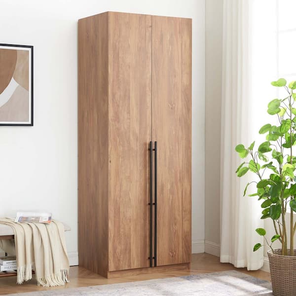 Manhattan Comfort Lee Golden Brown 31.5 in. Freestanding Wardrobe with 1-Hanging Rod, 4-Shelves and SNAP Tool-Free Assembly