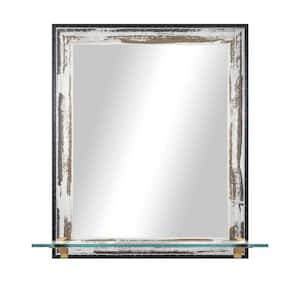 Modern Rustic 21.5 in. W x 25.5 in. H Framed Brown/Cream Vertical Mirror with Tempered Glass Shelf and Brass Brackets