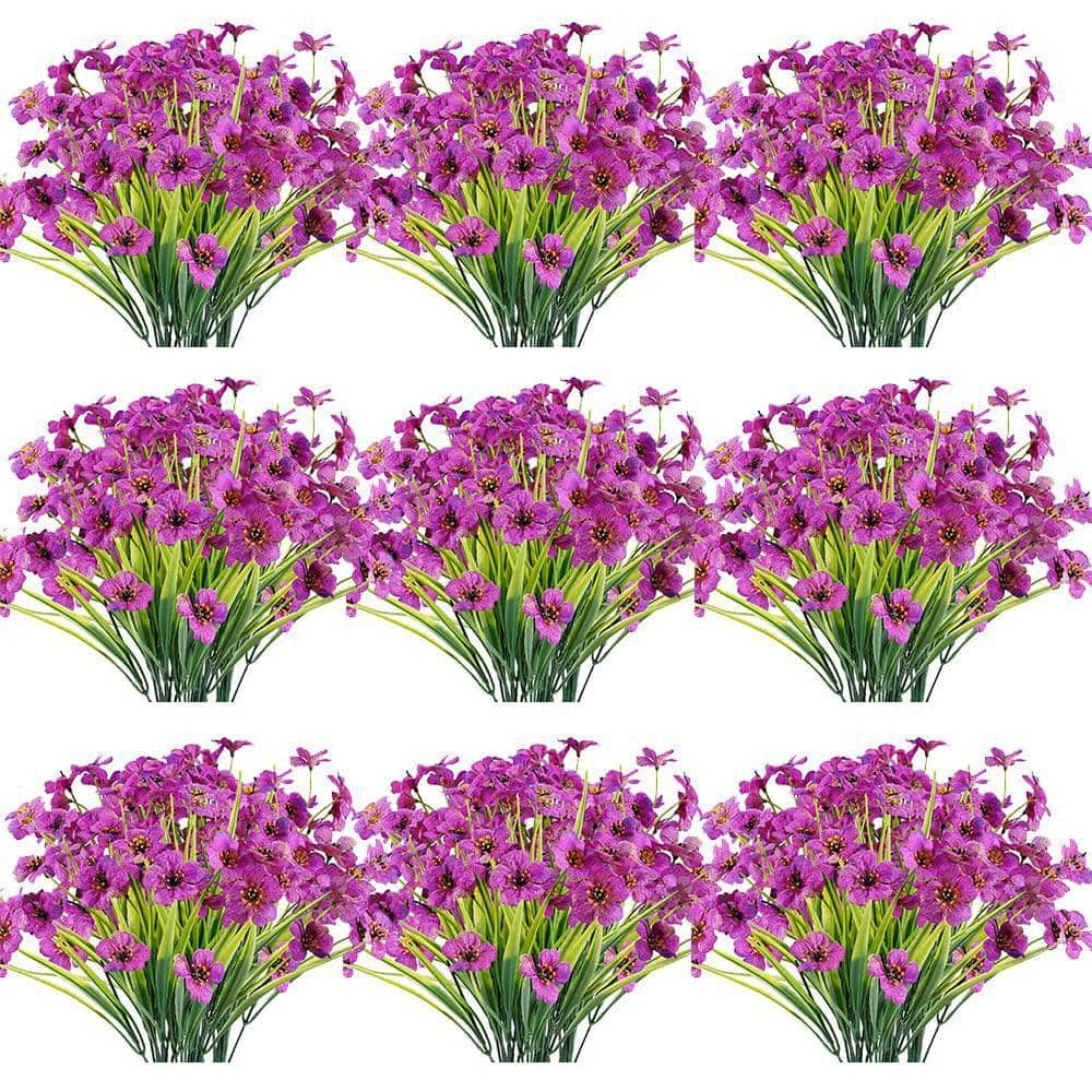 12.98 in. Purple 30 Bundles Artificial Flowers Outdoor UV Resistant ...