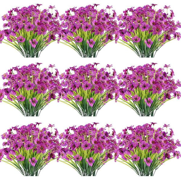 12.98 in. Purple 30 Bundles Artificial Flowers Outdoor UV Resistant ...